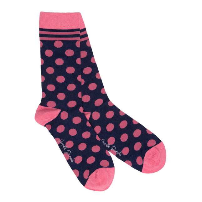 Womens Bamboo Socks - Navy and Pink Polka Dot Bamboo Socks