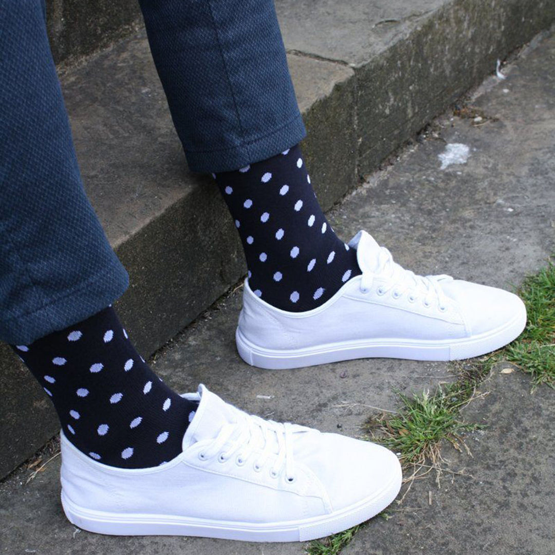 Navy Polka Dot Bamboo Socks