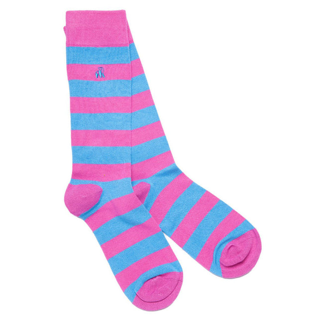 Wedding socks - Pink and Blue Striped Bamboo Socks