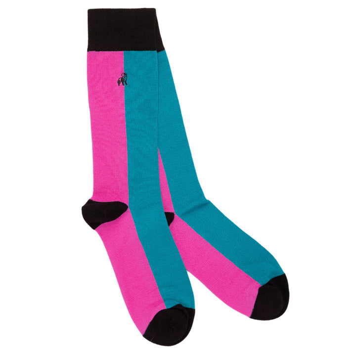 Pink & Aqua Vertical Striped Bamboo Socks