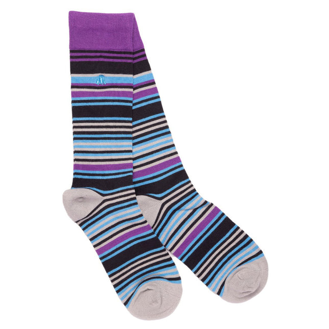 Gifts For Her - Purple and Blue Striped Bamboo Socks