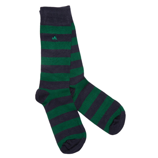 Extra Large Bamboo Socks - Racing Green Striped Bamboo Socks