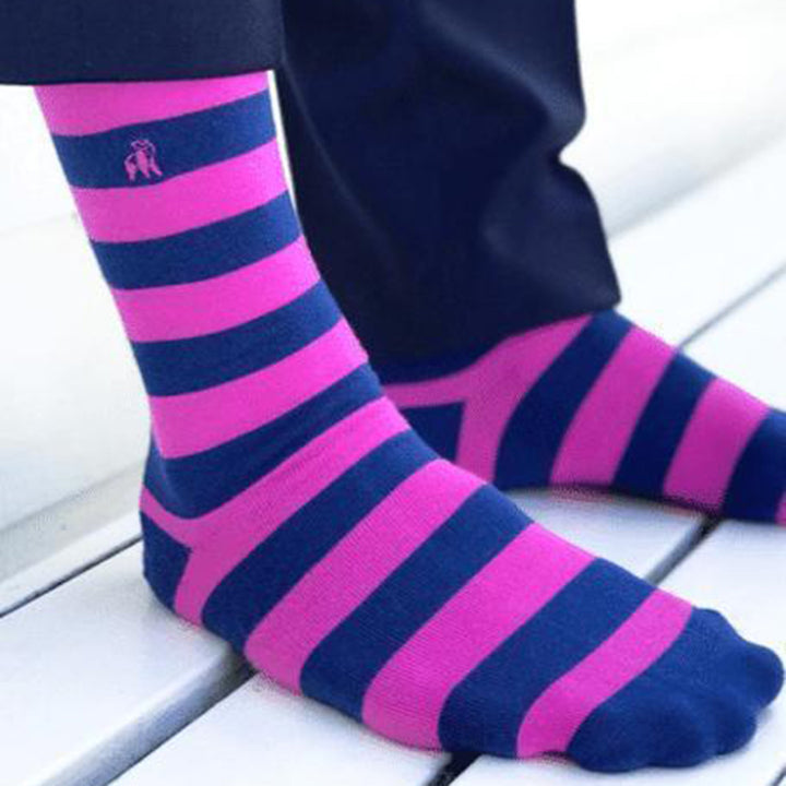 Rich Pink Striped Bamboo Socks (Comfort Cuff)