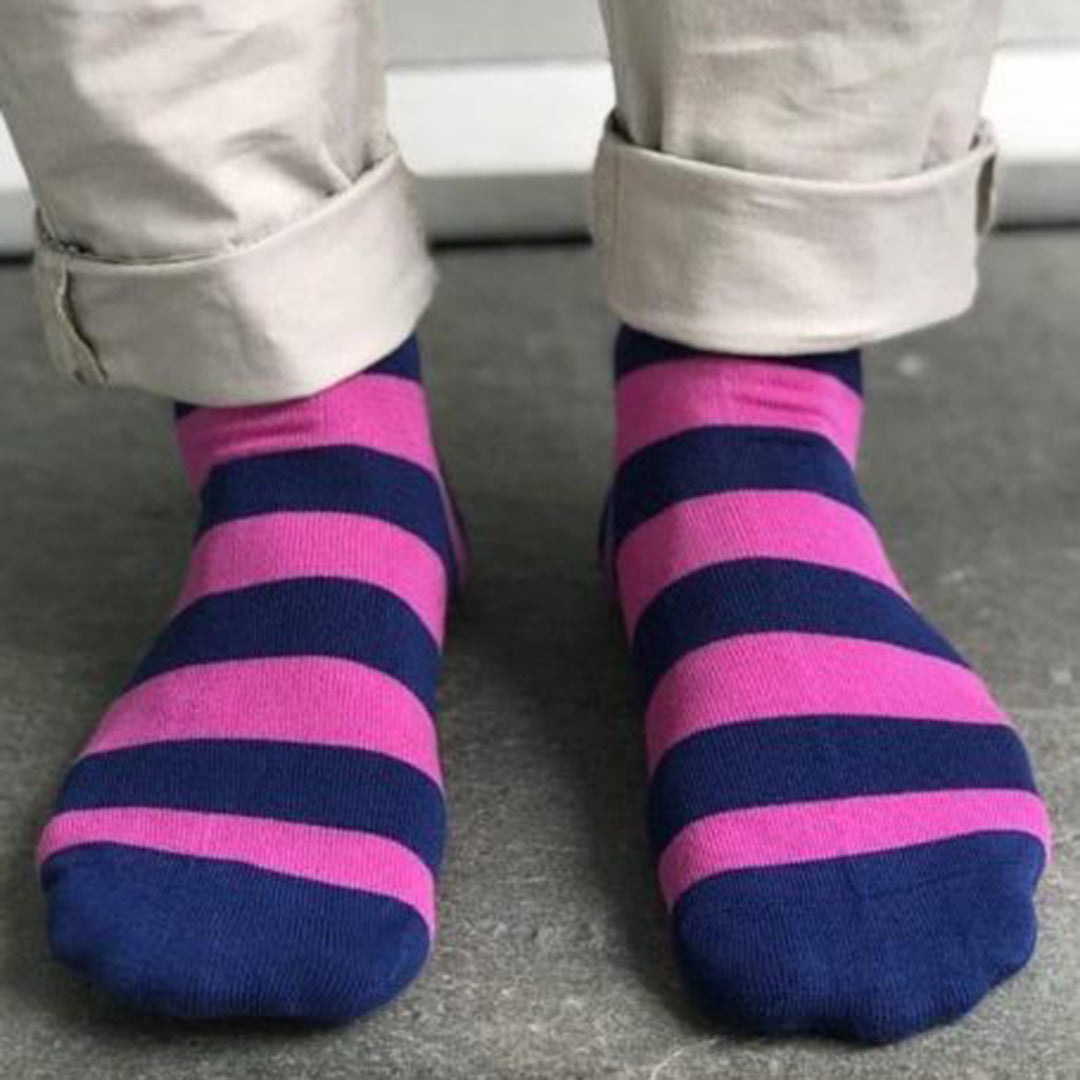 Rich Pink Striped Bamboo Socks (Comfort Cuff)