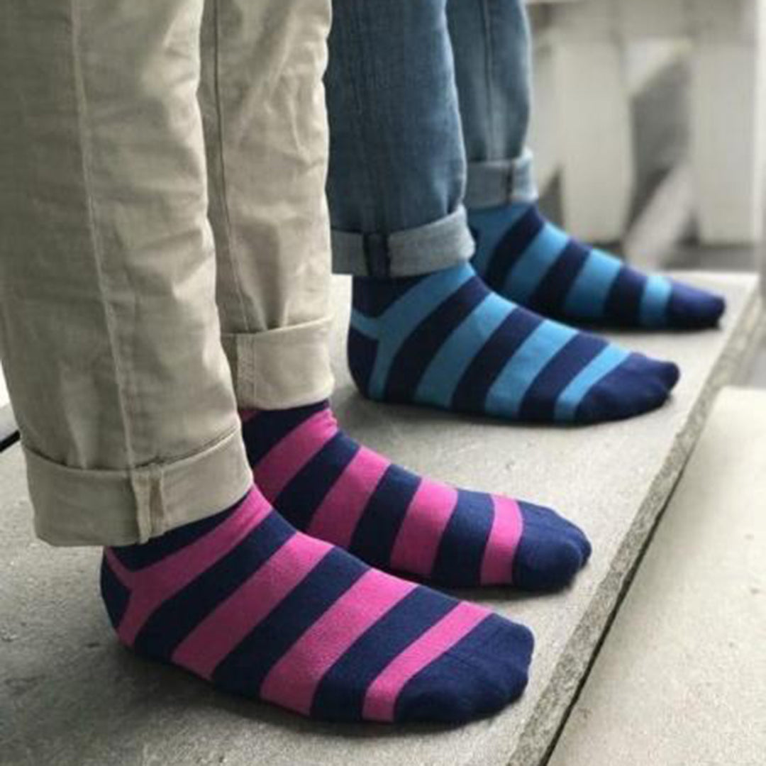 Rich Pink Striped Bamboo Socks (Comfort Cuff)