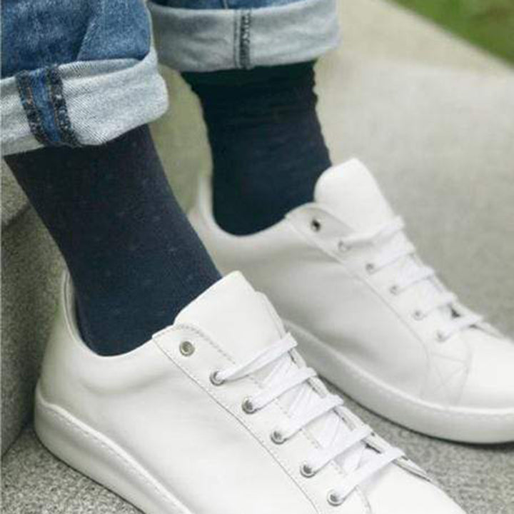 Spotted Navy Bamboo Socks (Comfort Cuff)