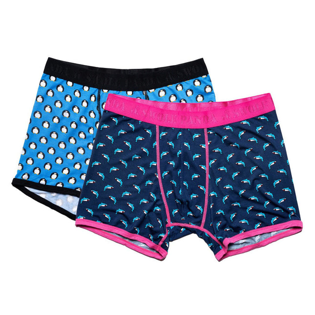 Patterned Bamboo Underwear - Bamboo Boxers 2 Pack - Penguins & Sharks