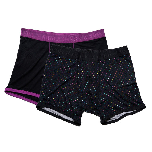 Bamboo Underwear - Bamboo Boxers 2 Pack - Purple & Black / Multi Spot